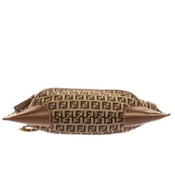 Pre Owned Fendi Tobacco Zucchino Canvas and Leather Front Pocket Shoulder Bag