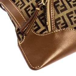 Pre Owned Fendi Tobacco Zucchino Canvas and Leather Front Pocket Shoulder Bag