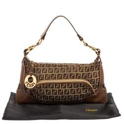 Pre Owned Fendi Tobacco Zucchino Canvas and Leather Front Pocket Shoulder Bag
