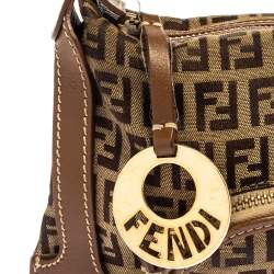 Pre Owned Fendi Tobacco Zucchino Canvas and Leather Front Pocket Shoulder Bag