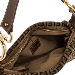 Pre Owned Fendi Tobacco Zucchino Canvas and Leather Front Pocket Shoulder Bag