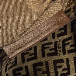 Pre Owned Fendi Tobacco Zucchino Canvas and Leather Front Pocket Shoulder Bag