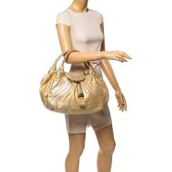 Pre Owned Fendi Gold Holographic Textured Leather Spy Hobo