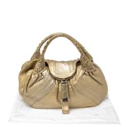 Pre Owned Fendi Gold Holographic Textured Leather Spy Hobo
