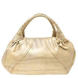 Pre Owned Fendi Gold Holographic Textured Leather Spy Hobo
