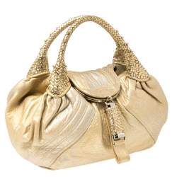 Pre Owned Fendi Gold Holographic Textured Leather Spy Hobo