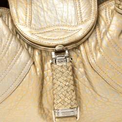 Pre Owned Fendi Gold Holographic Textured Leather Spy Hobo