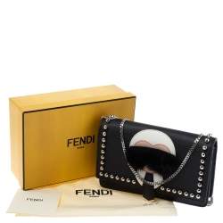 Pre Owned Fendi Black Leather Karlito Wallet on Chain