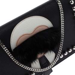 Pre Owned Fendi Black Leather Karlito Wallet on Chain