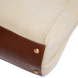 Pre Owned Fendi Cream/Tan Canvas and Leather Large Peekaboo Top Handle Bag