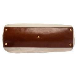 Pre Owned Fendi Cream/Tan Canvas and Leather Large Peekaboo Top Handle Bag