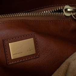 Pre Owned Fendi Cream/Tan Canvas and Leather Large Peekaboo Top Handle Bag