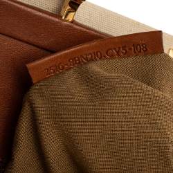Pre Owned Fendi Cream/Tan Canvas and Leather Large Peekaboo Top Handle Bag