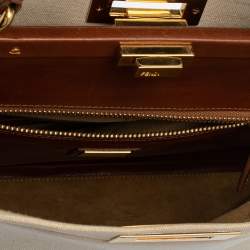 Pre Owned Fendi Cream/Tan Canvas and Leather Large Peekaboo Top Handle Bag