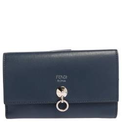 Pre Owned Fendi Blue Leather By The Way Compact Wallet