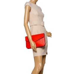 Pre Owned Fendi Orange Leather Large 2Jours Wrislet Envelope Clutch
