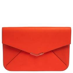 Pre Owned Fendi Orange Leather Large 2Jours Wrislet Envelope Clutch