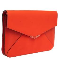 Pre Owned Fendi Orange Leather Large 2Jours Wrislet Envelope Clutch