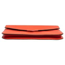 Pre Owned Fendi Orange Leather Large 2Jours Wrislet Envelope Clutch