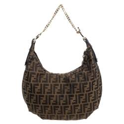 Pre Owned Fendi Tobacco Zucca Canvas and Leather Large Chef Chain Hobo