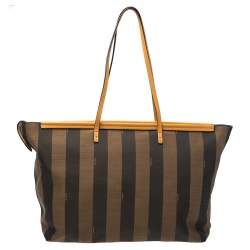 Pre Owned Fendi Brown/Mustard Pequin Canvas and Leather Roll Tote