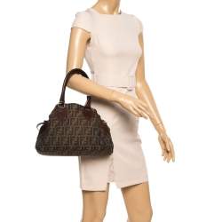 Pre Owned Fendi Brown Canvas and Leather Small Zucca Chef De Jour Bag