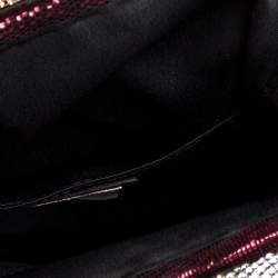 Pre Owned Fendi Dark Magenta Satin Borderline Clutch