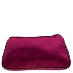 Pre Owned Fendi Dark Magenta Satin Borderline Clutch