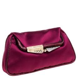 Pre Owned Fendi Dark Magenta Satin Borderline Clutch