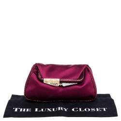 Pre Owned Fendi Dark Magenta Satin Borderline Clutch