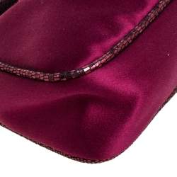 Pre Owned Fendi Dark Magenta Satin Borderline Clutch