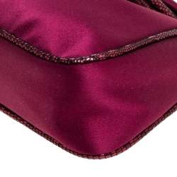 Pre Owned Fendi Dark Magenta Satin Borderline Clutch