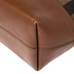 Pre Owned Fendi Brown/Tobacco Pequin Striped Canvas and Leather Roll Tote