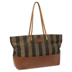 Pre Owned Fendi Brown/Tobacco Pequin Striped Canvas and Leather Roll Tote