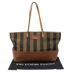 Pre Owned Fendi Brown/Tobacco Pequin Striped Canvas and Leather Roll Tote