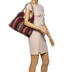 Pre Owned Fendi Multicolor Canvas and Leather Large Pequin Striped Hobo