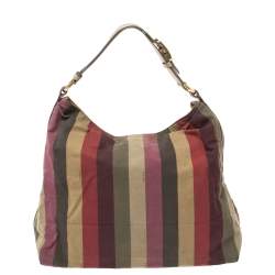 Pre Owned Fendi Multicolor Canvas and Leather Large Pequin Striped Hobo