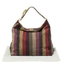 Pre Owned Fendi Multicolor Canvas and Leather Large Pequin Striped Hobo