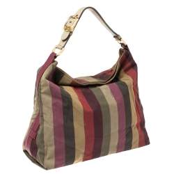 Pre Owned Fendi Multicolor Canvas and Leather Large Pequin Striped Hobo