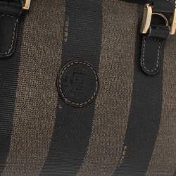 Pre Owned Fendi Tobacco Pequin Striped Coated Canvas and Leather Boston Bag
