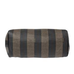 Pre Owned Fendi Tobacco Pequin Striped Coated Canvas and Leather Boston Bag