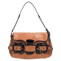 Pre Owned Fendi Brown/Black Patent and Leather B Bis Shoulder Bag