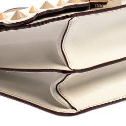 Pre Owned Fendi White Leather Small Scalloped Kan I Shoulder Bag
