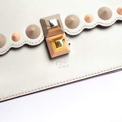 Pre Owned Fendi White Leather Small Scalloped Kan I Shoulder Bag