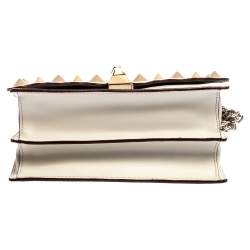 Pre Owned Fendi White Leather Small Scalloped Kan I Shoulder Bag
