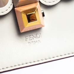 Pre Owned Fendi White Leather Small Scalloped Kan I Shoulder Bag