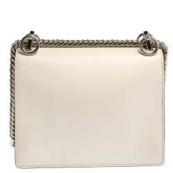 Pre Owned Fendi White Leather Small Scalloped Kan I Shoulder Bag