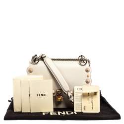 Pre Owned Fendi White Leather Small Scalloped Kan I Shoulder Bag