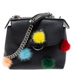 Pre Owned Fendi Leather Mini Mink Pom Pom Back To School Backpack