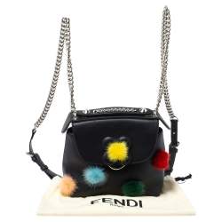 Pre Owned Fendi Leather Mini Mink Pom Pom Back To School Backpack